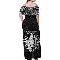 Philippines Tribal Family Matching Off Shoulder Maxi Dress and Hawaiian Shirt King Lapu Lapu Black Version