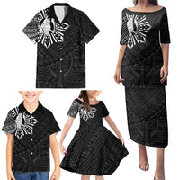 Philippines Tribal Family Matching Puletasi and Hawaiian Shirt King Lapu Lapu Black Version