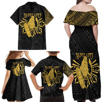 Philippines Tribal Family Matching Off Shoulder Maxi Dress and Hawaiian Shirt King Lapu Lapu Gold Version