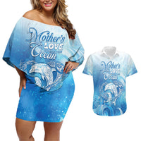 Mother's Love Is Deeper Than Ocean Couples Matching Off Shoulder Short Dress and Hawaiian Shirt Polynesian Style LT05 Blue - Polynesian Pride