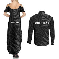 Personalised New Zealand Chur Bro Couples Matching Summer Maxi Dress and Long Sleeve Button Shirt Maori Koru With Silver Fern