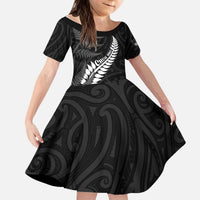 Personalised New Zealand Chur Bro Kid Short Sleeve Dress Maori Koru With Silver Fern