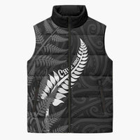 Personalised New Zealand Chur Bro Sleeveless Puffer Jacket Maori Koru With Silver Fern