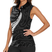 Personalised New Zealand Chur Bro Women Sleeveless Polo Shirt Maori Koru With Silver Fern LT05 - Polynesian Pride