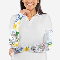 Northern Mariana Islands Chamorro Arm Sleeves Plumeria Curves Style White Version