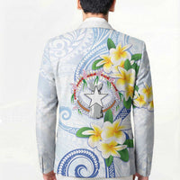 Northern Mariana Islands Chamorro Blazer Plumeria Curves Style White Version