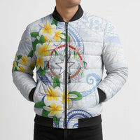 Northern Mariana Islands Chamorro Bomber Puffer Jacket Plumeria Curves Style White Version