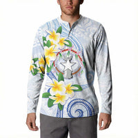 Northern Mariana Islands Chamorro Button Sweatshirt Plumeria Curves Style White Version