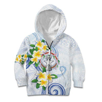 Northern Mariana Islands Chamorro Kid Hoodie Plumeria Curves Style White Version
