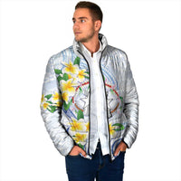 Northern Mariana Islands Chamorro Padded Jacket Plumeria Curves Style White Version