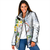 Northern Mariana Islands Chamorro Padded Jacket Plumeria Curves Style White Version
