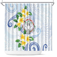 Northern Mariana Islands Chamorro Shower Curtain Plumeria Curves Style White Version