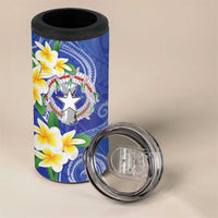 Northern Mariana Islands Chamorro 4 in 1 Can Cooler Tumbler Plumeria Curves Style Navy Version