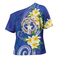 Northern Mariana Islands Chamorro Cross Shoulder Shirt Plumeria Curves Style Navy Version