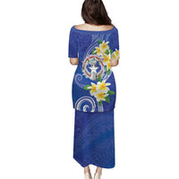 Northern Mariana Islands Chamorro Family Matching Puletasi and Hawaiian Shirt Plumeria Curves Style Navy Version LT05 - Polynesian Pride