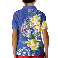 Northern Mariana Islands Chamorro Kid Polo Shirt Plumeria Curves Style Navy Version