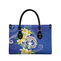 Northern Mariana Islands Chamorro Leather Bag Plumeria Curves Style Navy Version