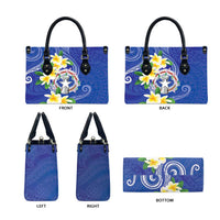 Northern Mariana Islands Chamorro Leather Bag Plumeria Curves Style Navy Version