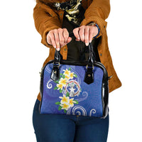 Northern Mariana Islands Chamorro Shoulder Handbag Plumeria Curves Style Navy Version