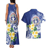 Northern Mariana Islands Couples Matching Tank Maxi Dress and Hawaiian Shirt Polynesian Pattern With Frangipani