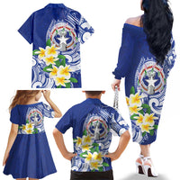Northern Mariana Islands Family Matching Off The Shoulder Long Sleeve Dress and Hawaiian Shirt Polynesian Pattern With Frangipani LT05 - Polynesian Pride