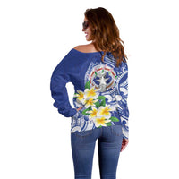 Northern Mariana Islands Off Shoulder Sweater Polynesian Pattern With Frangipani