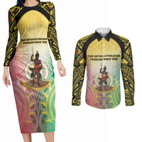 Vanuatu Independence Day Couples Matching Long Sleeve Bodycon Dress and Long Sleeve Button Shirt The Untouched Paradise LT05 Colorful - Polynesian Pride