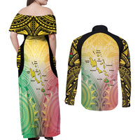 Vanuatu Independence Day Couples Matching Off Shoulder Maxi Dress and Long Sleeve Button Shirt The Untouched Paradise