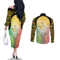 Vanuatu Independence Day Couples Matching Off The Shoulder Long Sleeve Dress and Long Sleeve Button Shirt The Untouched Paradise LT05 - Polynesian Pride