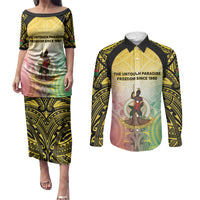 Vanuatu Independence Day Couples Matching Puletasi and Long Sleeve Button Shirt The Untouched Paradise LT05 Colorful - Polynesian Pride