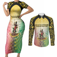 Vanuatu Independence Day Couples Matching Short Sleeve Bodycon Dress and Long Sleeve Button Shirt The Untouched Paradise LT05 Colorful - Polynesian Pride
