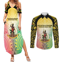 Vanuatu Independence Day Couples Matching Summer Maxi Dress and Long Sleeve Button Shirt The Untouched Paradise LT05 Colorful - Polynesian Pride