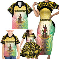 Vanuatu Independence Day Family Matching Short Sleeve Bodycon Dress and Hawaiian Shirt The Untouched Paradise LT05 - Polynesian Pride