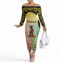 Vanuatu Independence Day Off The Shoulder Long Sleeve Dress The Untouched Paradise LT05 Women Colorful - Polynesian Pride