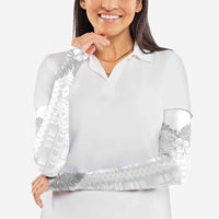 Samoa Lotu Tamaiti Arm Sleeves White Sunday Polynesian Pattern With Tropical Flowers - Polynesian Pride