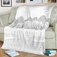 Samoa Lotu Tamaiti Blanket White Sunday Polynesian Pattern With Tropical Flowers