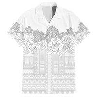 Samoa Lotu Tamaiti Family Matching Short Sleeve Bodycon Dress and Hawaiian Shirt White Sunday Polynesian Pattern With Tropical Flowers