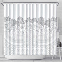 Samoa Lotu Tamaiti Shower Curtain White Sunday Polynesian Pattern With Tropical Flowers