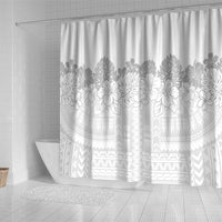 Samoa Lotu Tamaiti Shower Curtain White Sunday Polynesian Pattern With Tropical Flowers