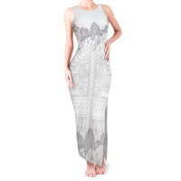 Samoa Lotu Tamaiti Tank Maxi Dress White Sunday Polynesian Pattern With Tropical Flowers