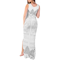 Samoa Lotu Tamaiti Tank Maxi Dress White Sunday Polynesian Pattern With Tropical Flowers