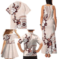 Bula Fiji Language Week Family Matching Tank Maxi Dress and Hawaiian Shirt Fijian Tapa Pattern With Tagimoucia Flower