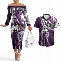 Hawaii Queen Liliuokalani Couples Matching Off The Shoulder Long Sleeve Dress and Hawaiian Shirt Hawaiian Maile Lei Flag Style