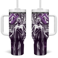 Hawaii Queen Liliuokalani Tumbler With Handle Hawaiian Maile Lei Flag Style LT05 One Size: 40 oz Purple - Polynesian Pride