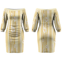 Hawaii Queen Liliuokalani Couples Matching Off The Shoulder Long Sleeve Dress and Long Sleeve Button Shirt Gold Lei Pua Kalaunu LT05 - Polynesian Pride