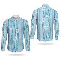 Hawaii Queen Liliuokalani Couples Matching Off Shoulder Maxi Dress and Long Sleeve Button Shirt Blue Lei Pua Kalaunu LT05 - Polynesian Pride
