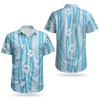 Hawaii Queen Liliuokalani Couples Matching Short Sleeve Bodycon Dress and Hawaiian Shirt Blue Lei Pua Kalaunu