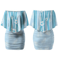 Hawaii Queen Liliuokalani Family Matching Off Shoulder Short Dress and Hawaiian Shirt Blue Lei Pua Kalaunu LT05 Mom's Dress Blue - Polynesian Pride