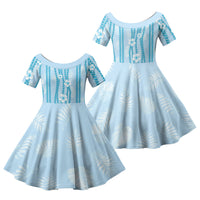 Hawaii Queen Liliuokalani Family Matching Short Sleeve Bodycon Dress and Hawaiian Shirt Blue Lei Pua Kalaunu LT05 Daughter's Dress Blue - Polynesian Pride
