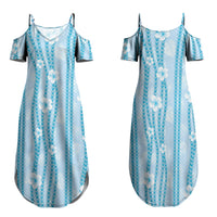 Hawaii Queen Liliuokalani Family Matching Summer Maxi Dress and Hawaiian Shirt Blue Lei Pua Kalaunu LT05 Mom's Dress Blue - Polynesian Pride